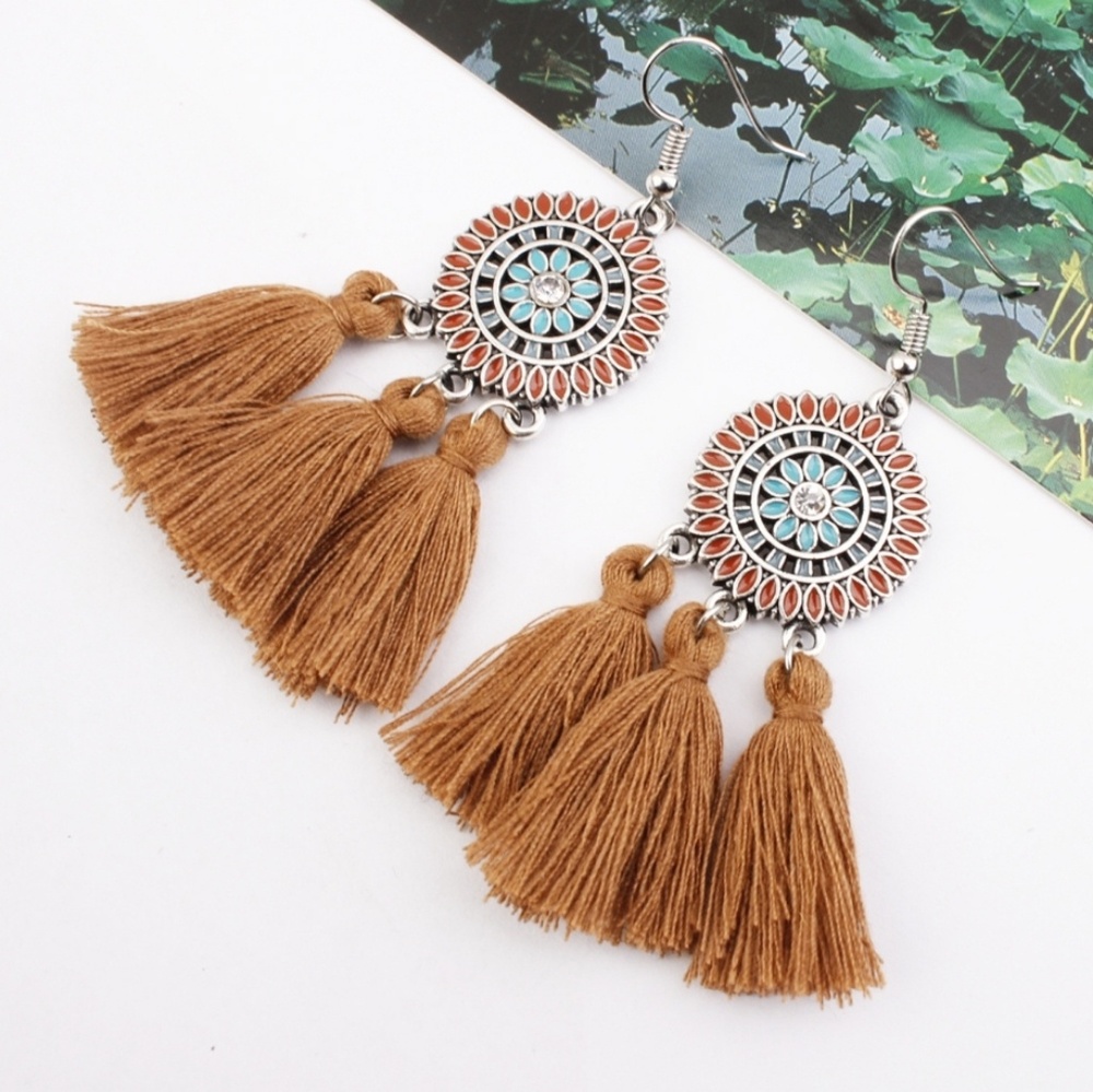 Western Tribal Tassel Dangling Earrings